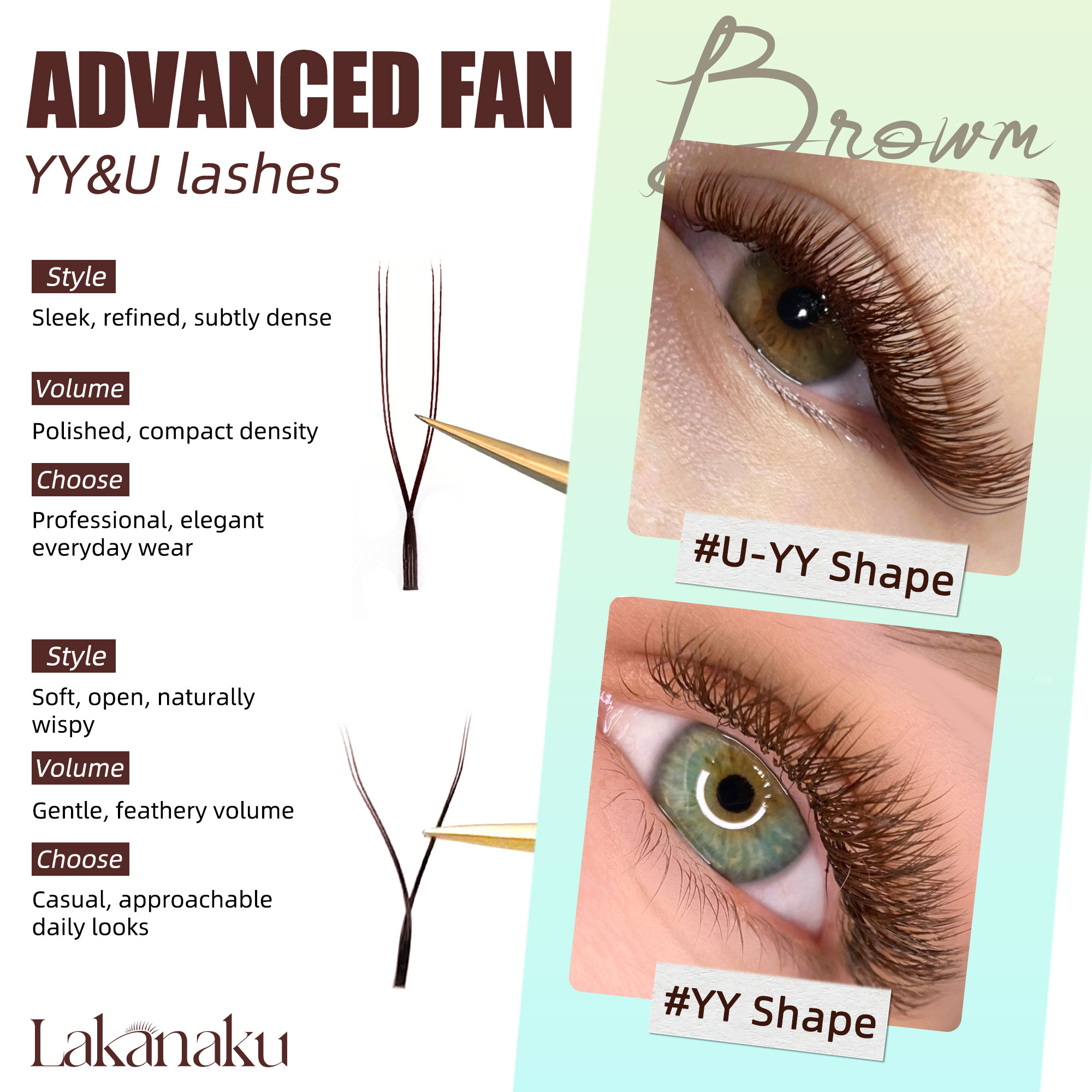 LAKANAKU Dark Brown U Shape YY - đánh giá và giá Eyelash Extensions Classic